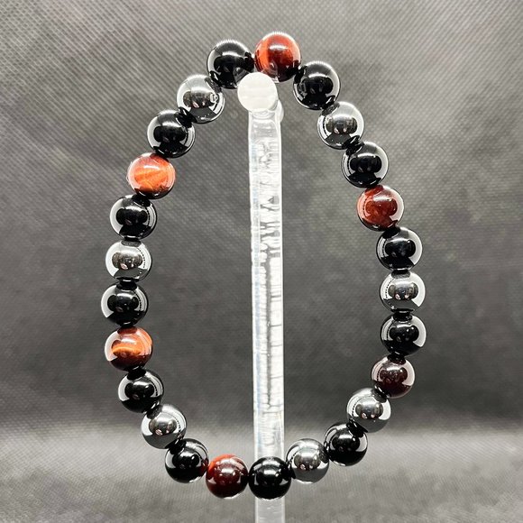 Onyx Golden Red Eye Hematite Gemstone Bracelet Handmade - Picture 4 of 6